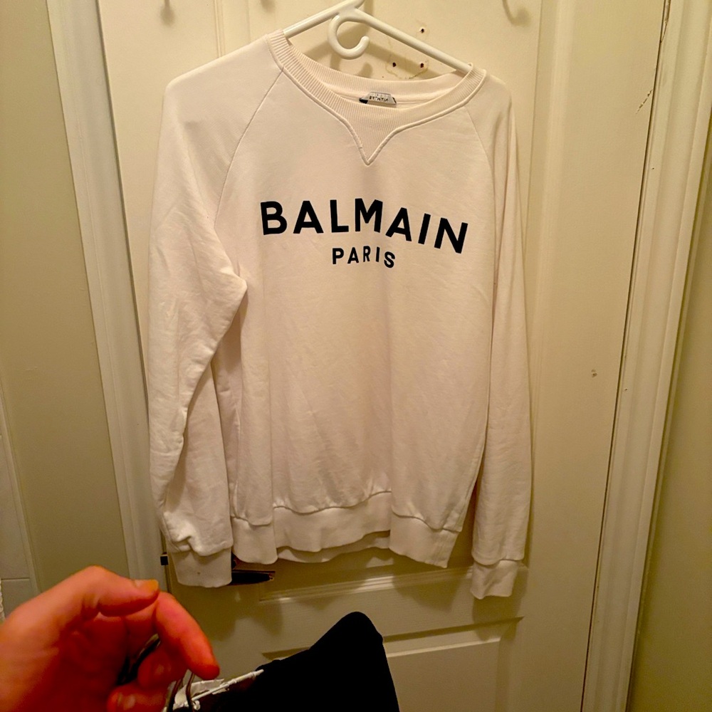Balmain White Crewneck Men's Sweater